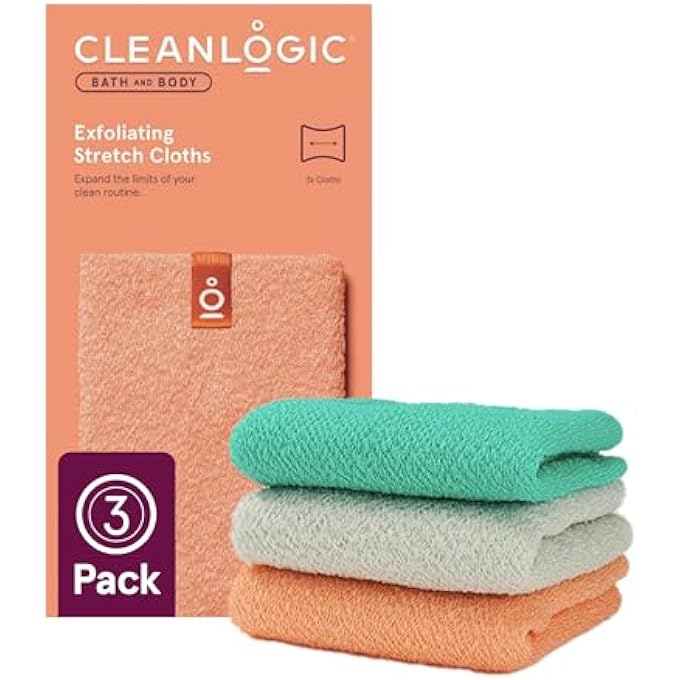 Cleanlogic Body Exfoliating Cloth, Stretchy Exfoliator Bath and Shower Washcloths for Smooth and Softer Skin, Reusable Daily Skincare Tool, Assorted Colors, 3 Count Value Pack - Image 1